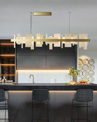Long Cord Alabaster Ceiling Pendant Light Brushed Gold