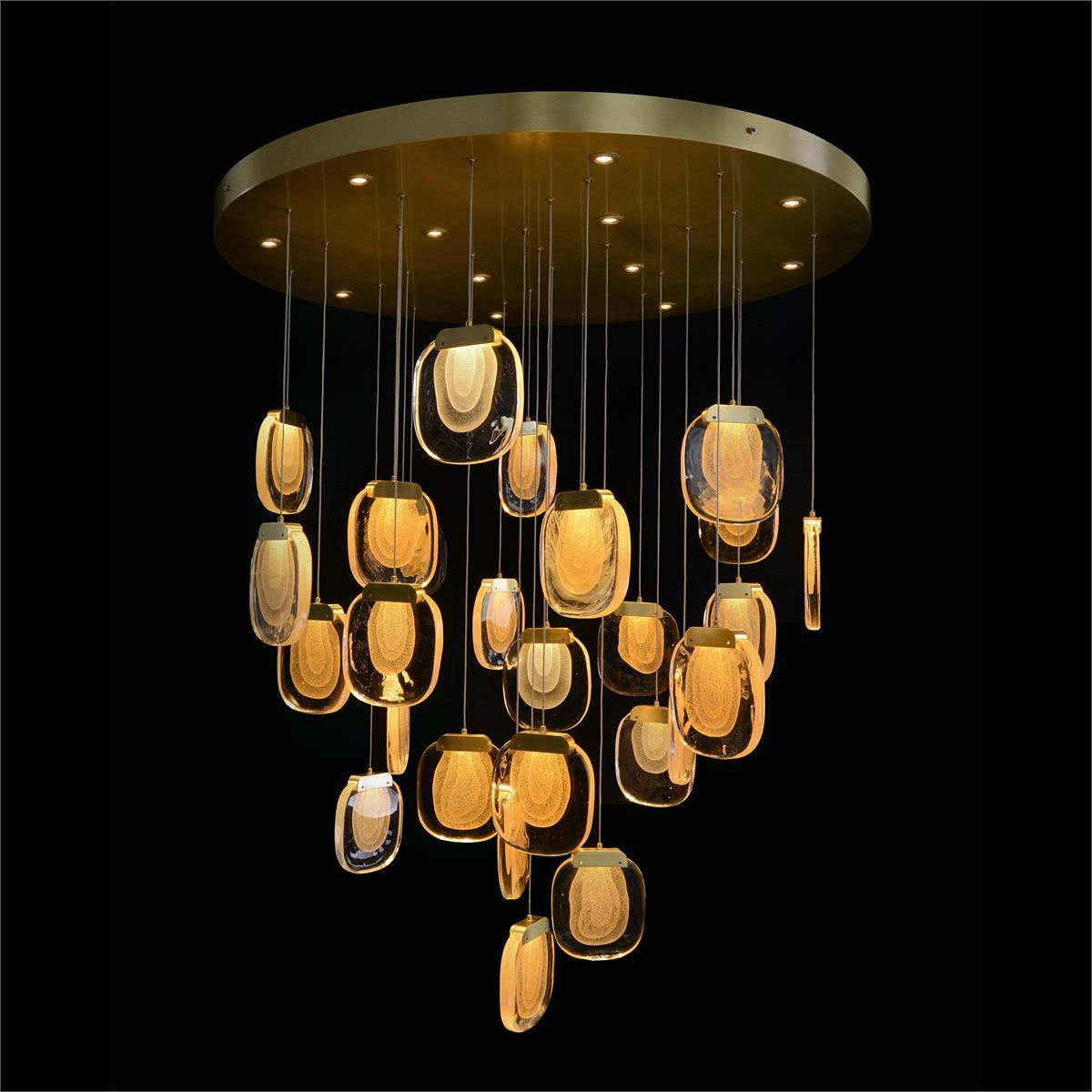 Bansho: Layered Glass Thirty-Nine-Light Drop Pendant Chandelier - morylighting