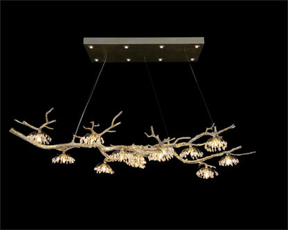 Hanasaku Crystal Bud Branch Fourteen-Light Oblong Chandelier - morylighting