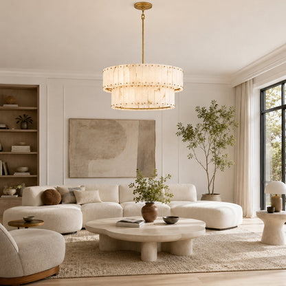 Simona Alabaster Drum 2-Tier Chandelier