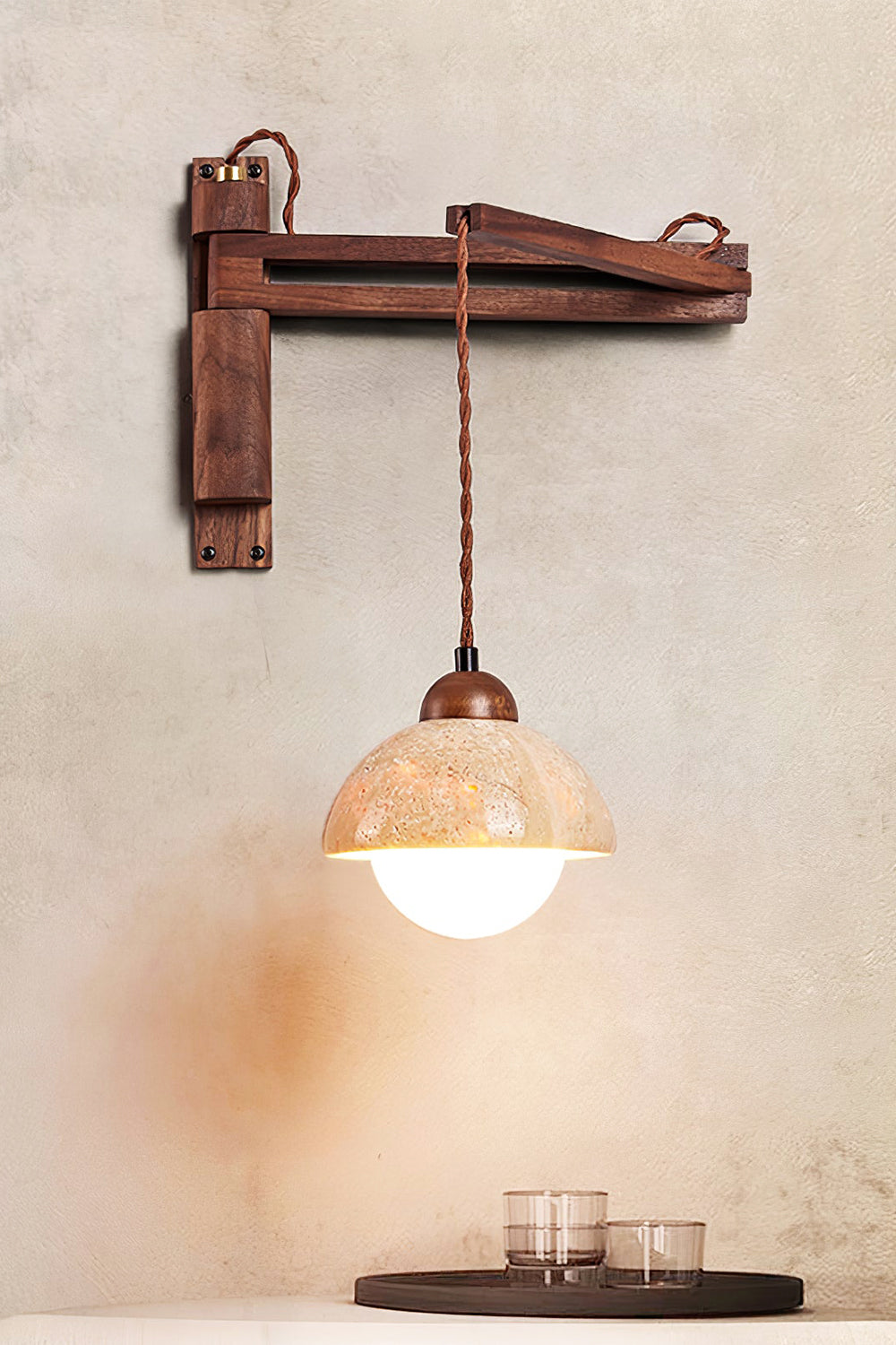 Adjustable Travertine Dome Wall Sconce - view 7 | morylighting