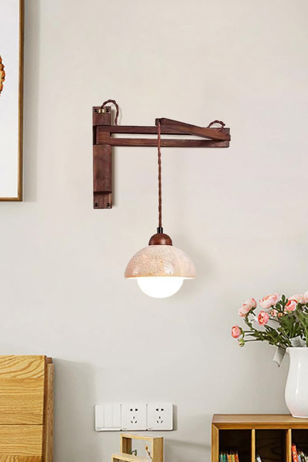Adjustable Travertine Dome Wall Sconce - view 4 | morylighting