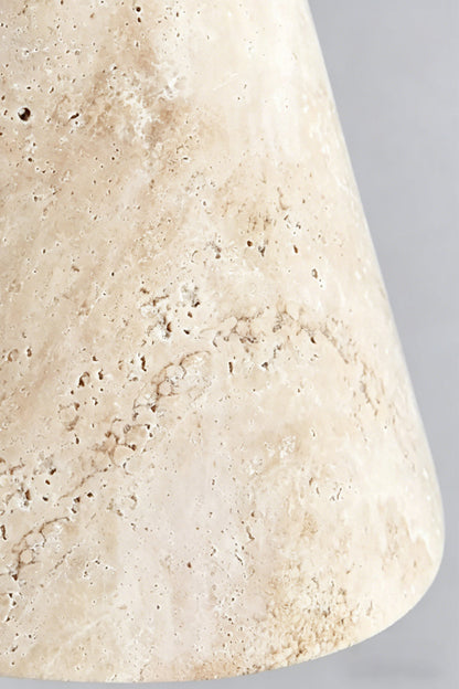 Aethel Core Material Detail | Beige Travertine | Close-up of natural stone texture and grain | vexa lamps