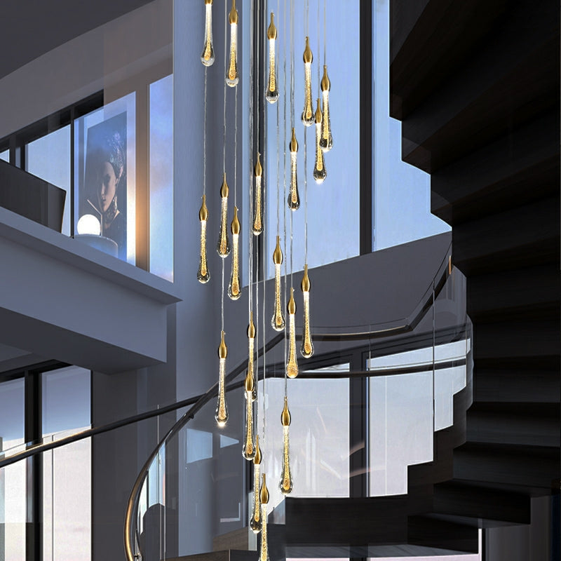 Morylighting Grand Cascade Glass Drop Chandelier - American transitional great room with cathedral ceiling