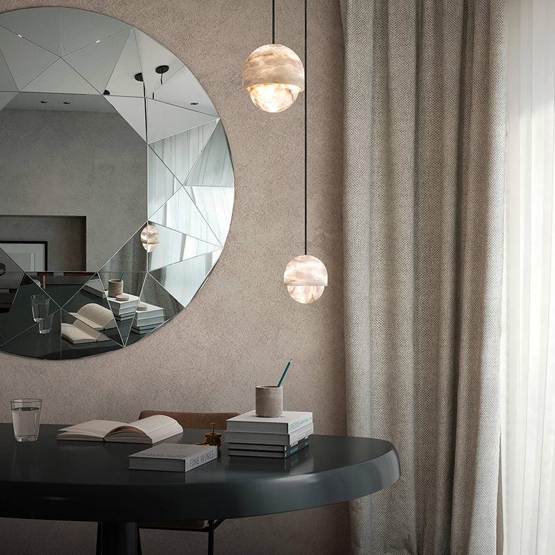 Morylighting Veridian Alabaster Small Pendant Light - cozy American reading nook by a window