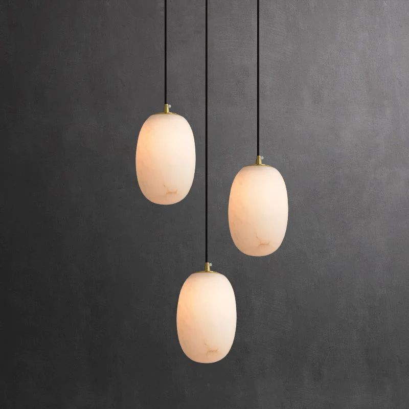 Morylighting Sculpted Alabaster Bedside Pendant Light - grand American foyer with two-story ceiling