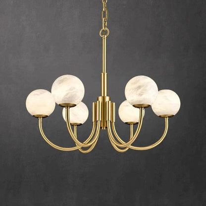 Morylighting Celestial Alabaster Brass Chandelier - dramatic American stairwell with soaring ceiling