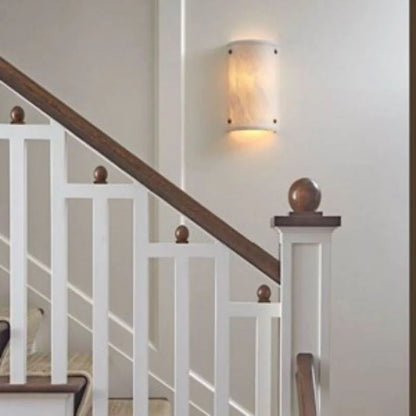 Morylighting Alabaster Arc Semi-Cylindrical Wall Sconce - American transitional great room with cathedral ceiling
