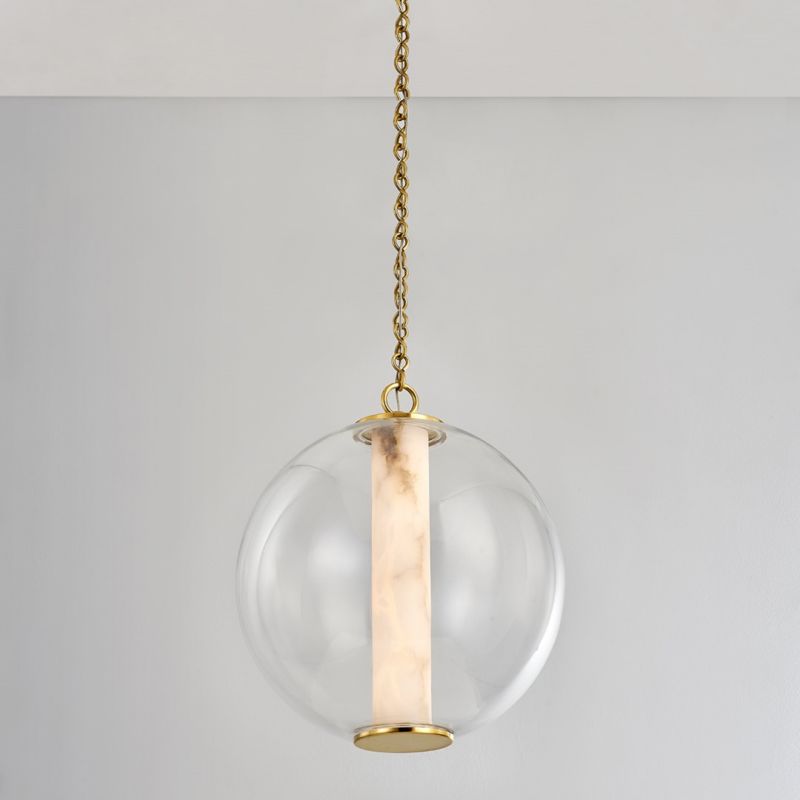 Morylighting Alabaster Aura Globe Pendant - grand American foyer with double-height ceiling