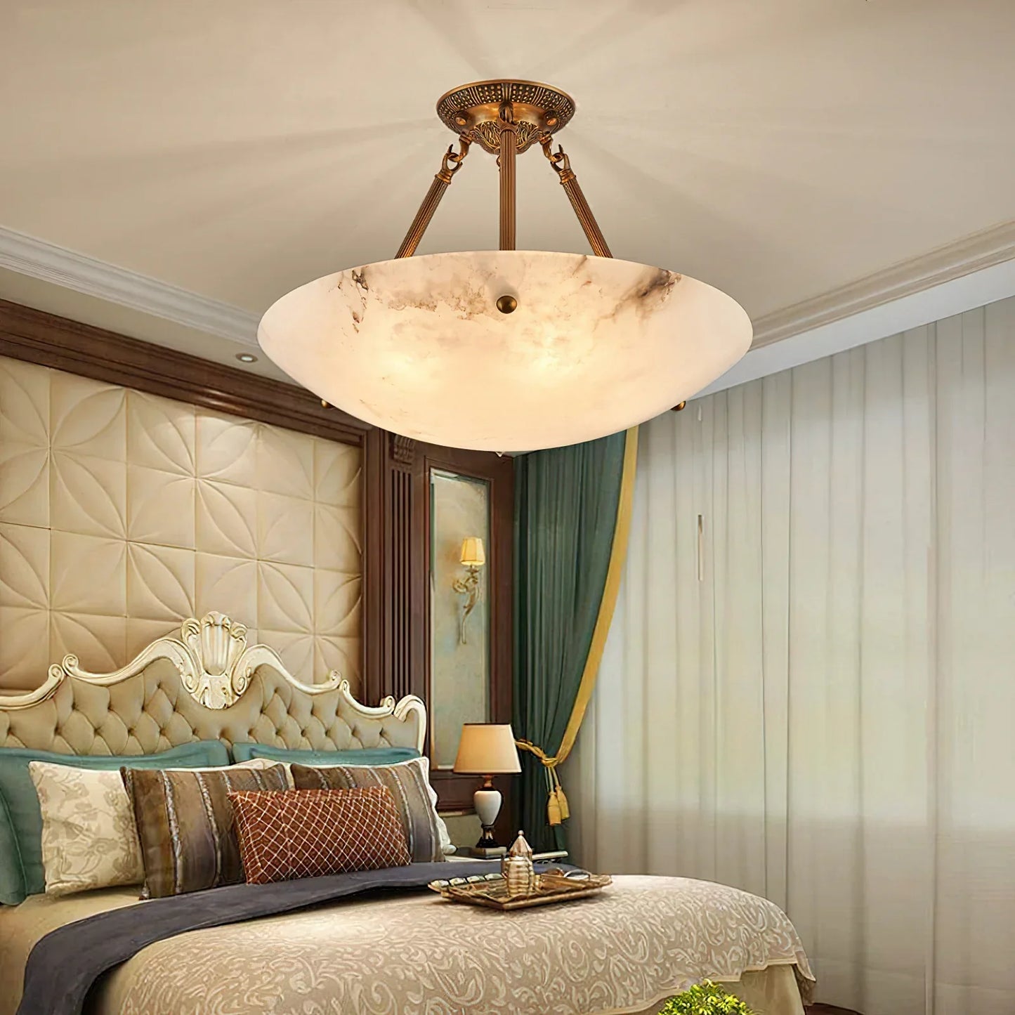 Vintage Round Alabaster Ceiling Lamp