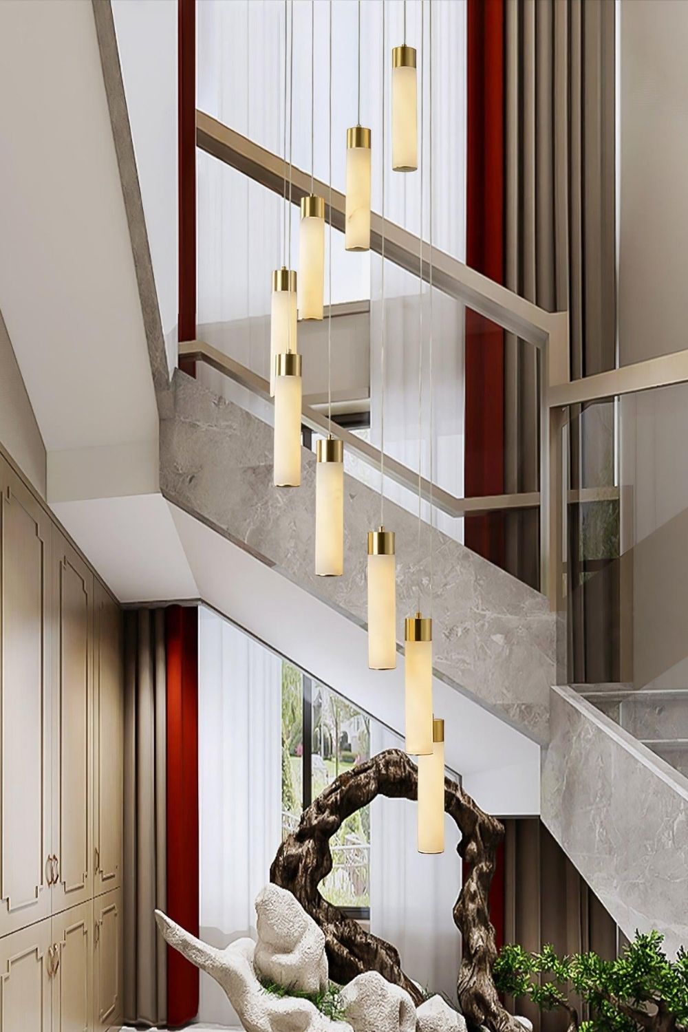 Alabaster Celestial Brass Cascade Chandelier - view 3 | morylighting