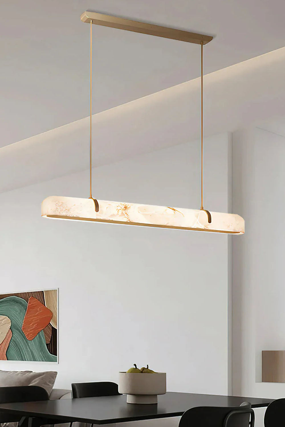 Alabaster Linear Brass Chandelier - view 2 | morylighting