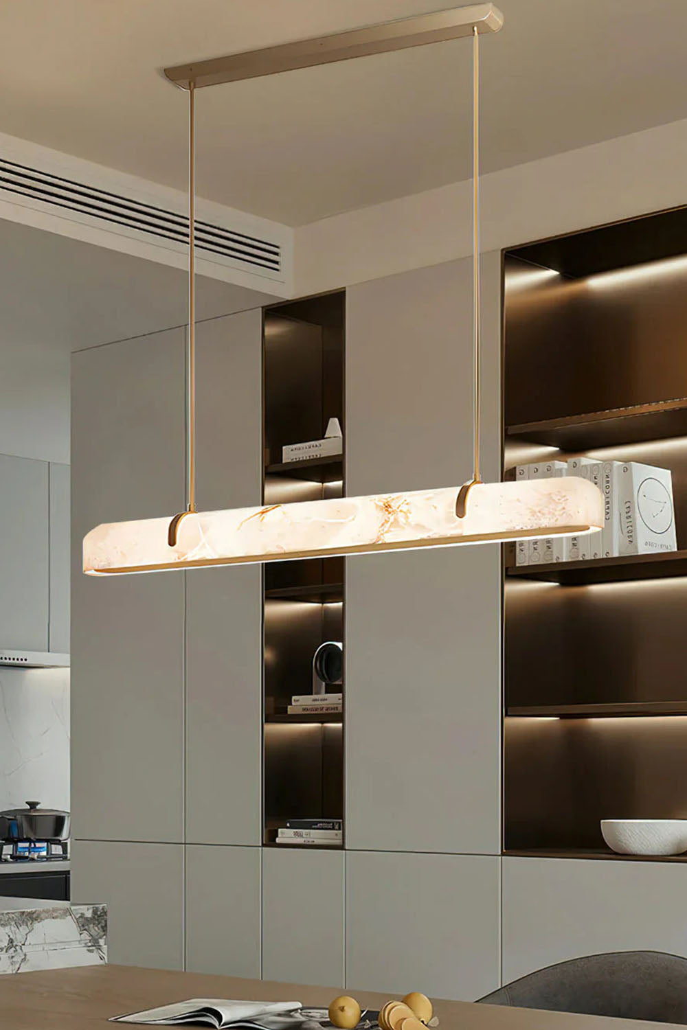 Alabaster Linear Brass Chandelier - view 4 | morylighting