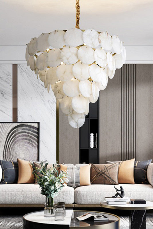 Alabaster Magnolia Multi-Tiered Round Chandelier - morylighting