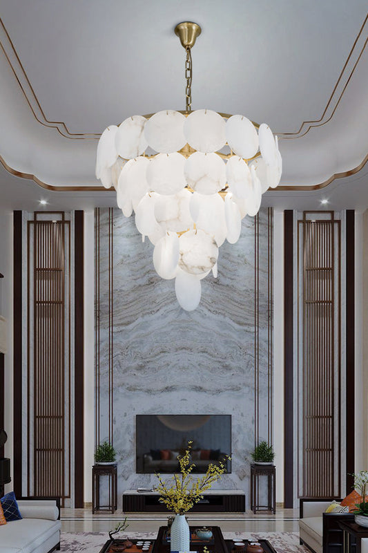 Alabaster Magnolia Multi-Tiered Round Chandelier - morylighting
