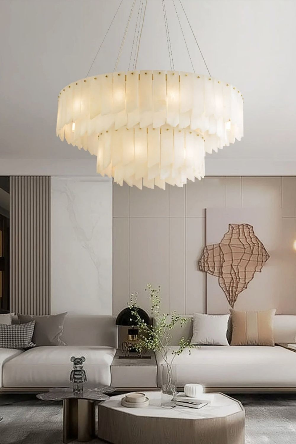 Alabaster Modern Cascade Tiered Chandelier - view 3 | morylighting