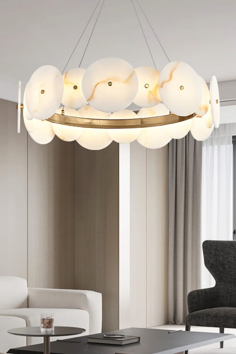 Alabaster Multiple Round Chandelier - view 3 | morylighting
