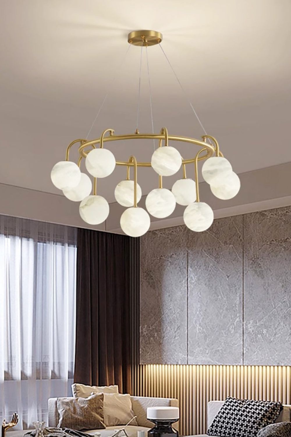 Alabaster Sphere Ring Chandelier - view 5 | morylighting