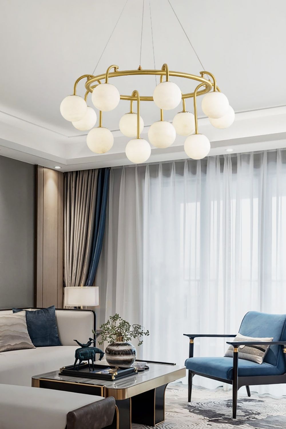 Alabaster Sphere Ring Chandelier - view 6 | morylighting