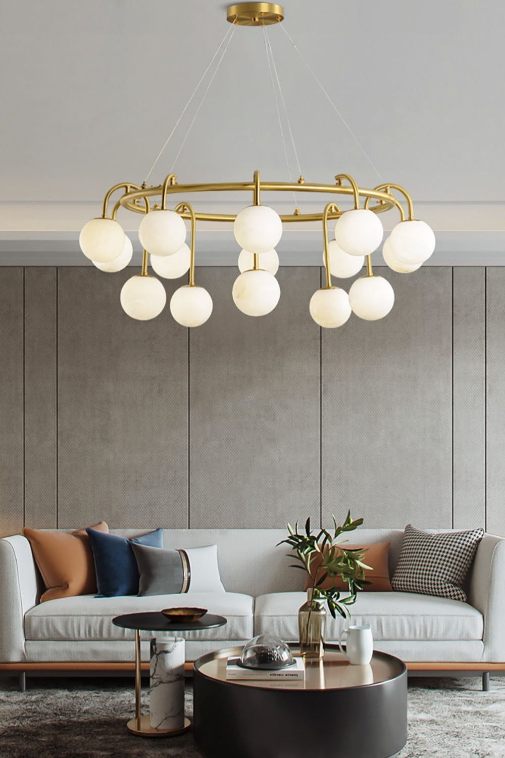 Alabaster Sphere Ring Chandelier - view 3 | morylighting