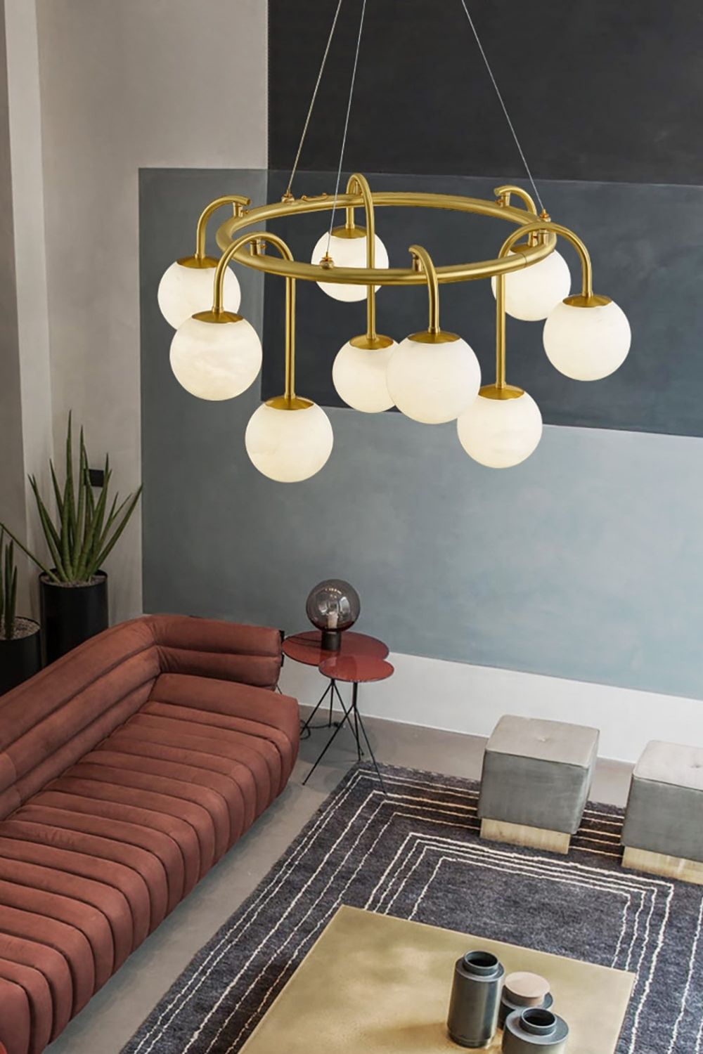 Alabaster Sphere Ring Chandelier - view 4 | morylighting