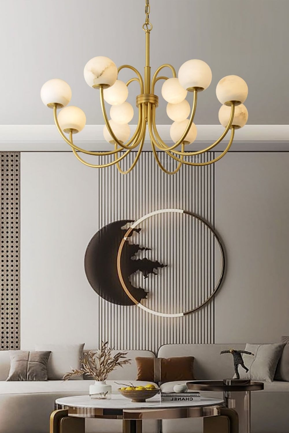 Alabaster Spherical Radial Chandelier - view 4 | morylighting