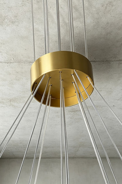 Amandine Alabaster Globe Cluster Pendant Light close-up of gold fixture base and cables.