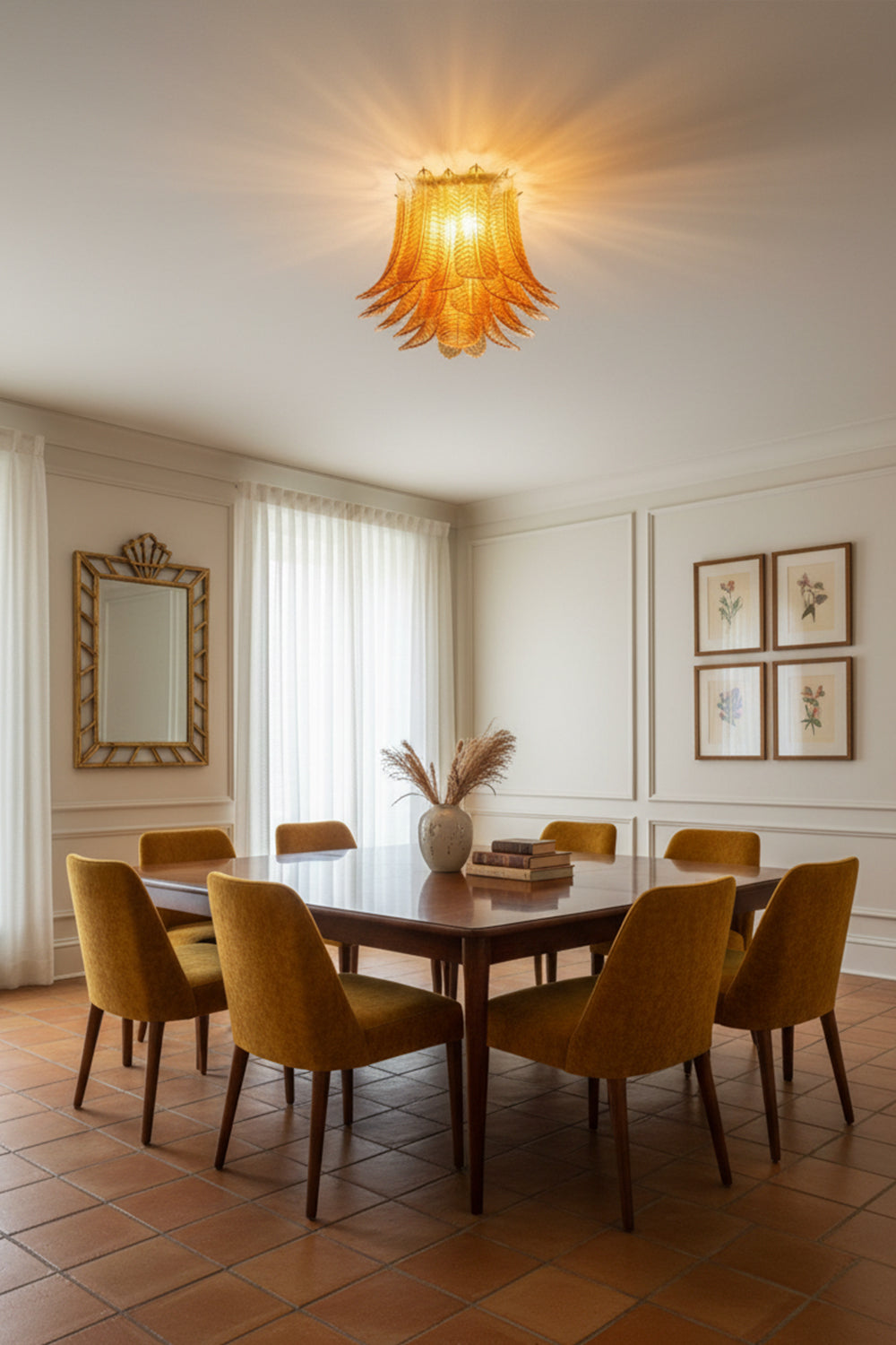Amber Fern-Leaf Art Glass Ceiling Light - view 4 | morylighting