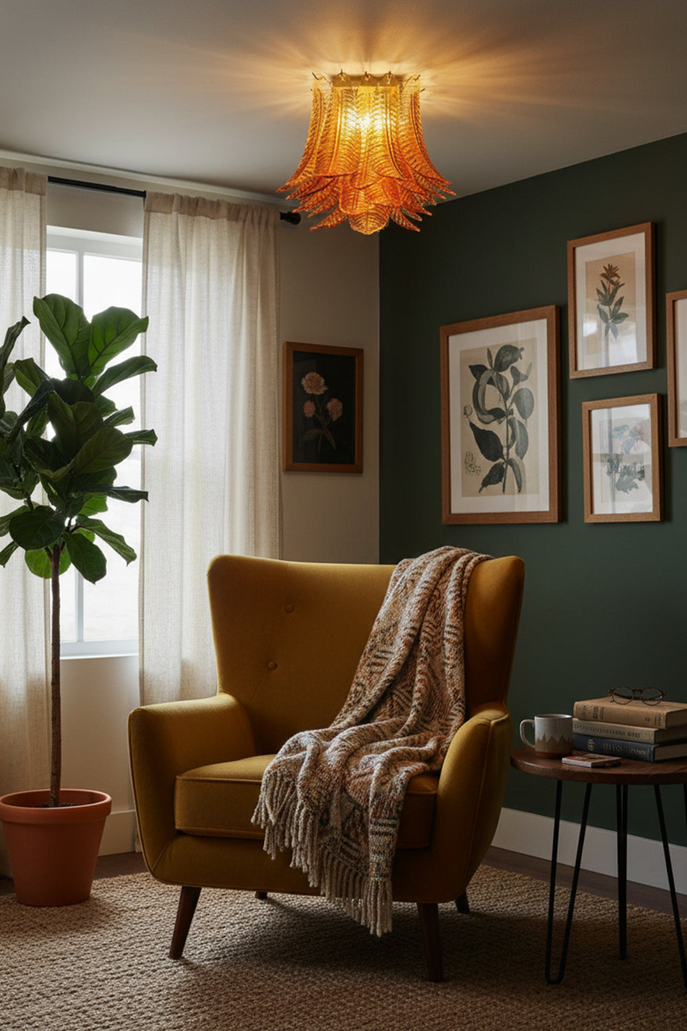 Amber Fern-Leaf Art Glass Ceiling Light - view 3 | morylighting