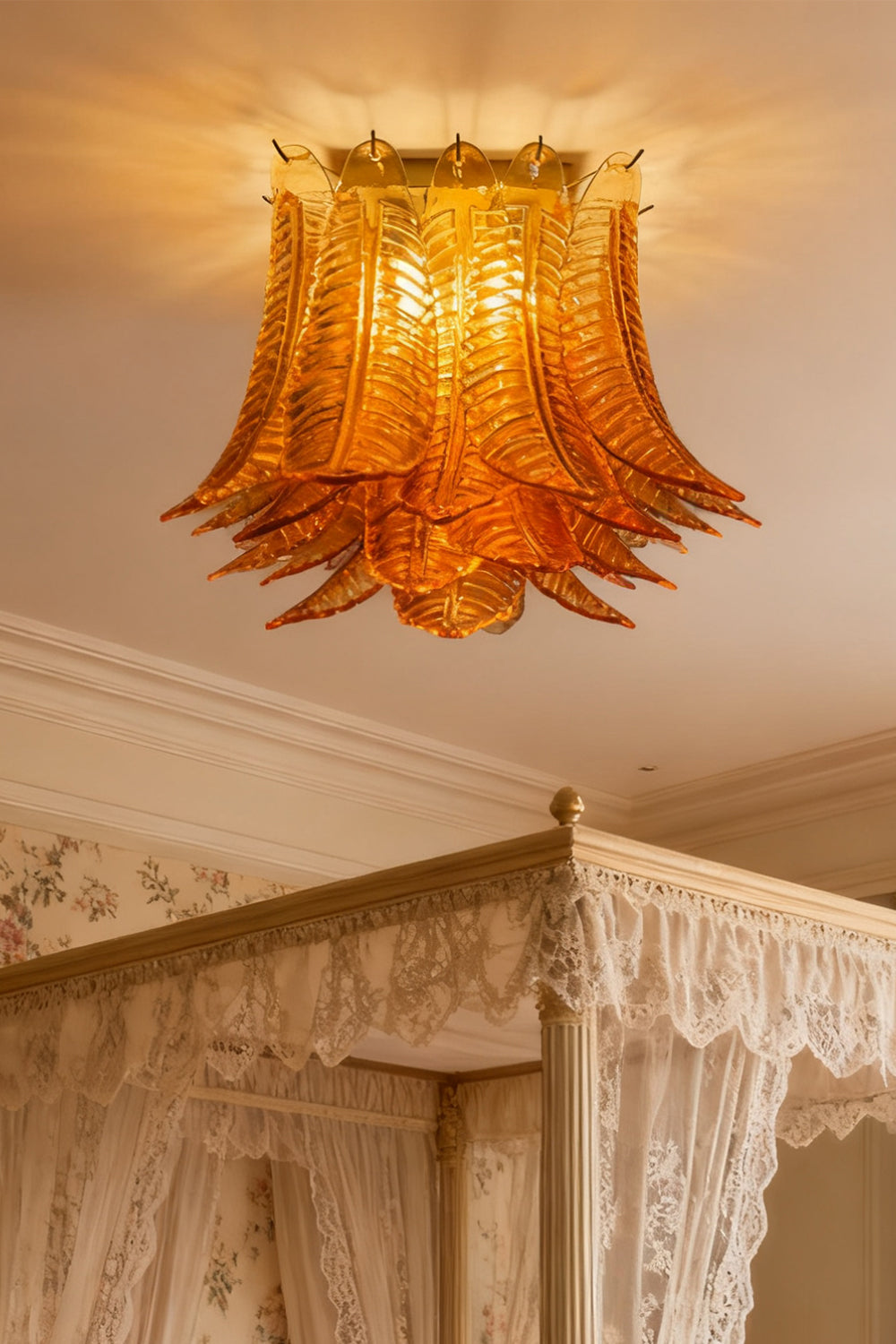Amber Fern-Leaf Art Glass Ceiling Light - view 7 | morylighting