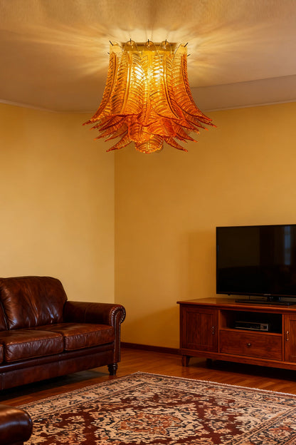 Amber Fern-Leaf Art Glass Ceiling Light - view 9 | morylighting