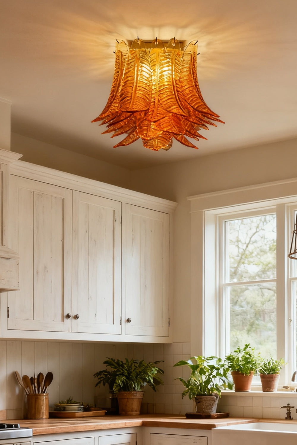 Amber Fern-Leaf Art Glass Ceiling Light - view 6 | morylighting