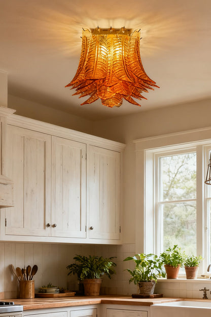 Amber Fern-Leaf Art Glass Ceiling Light - view 6 | morylighting
