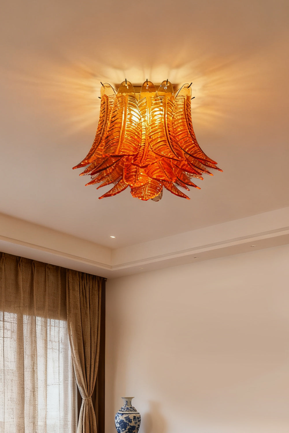 Amber Fern-Leaf Art Glass Ceiling Light - view 2 | morylighting