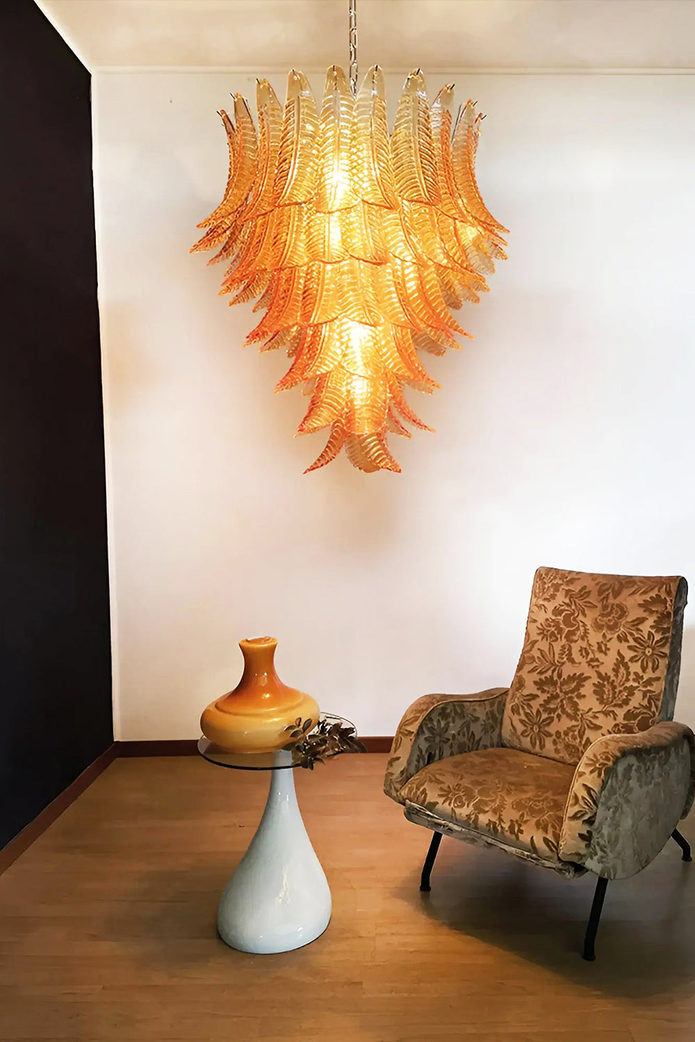 Amber Art Glass Leaf Chandelier - view 6 | morylighting