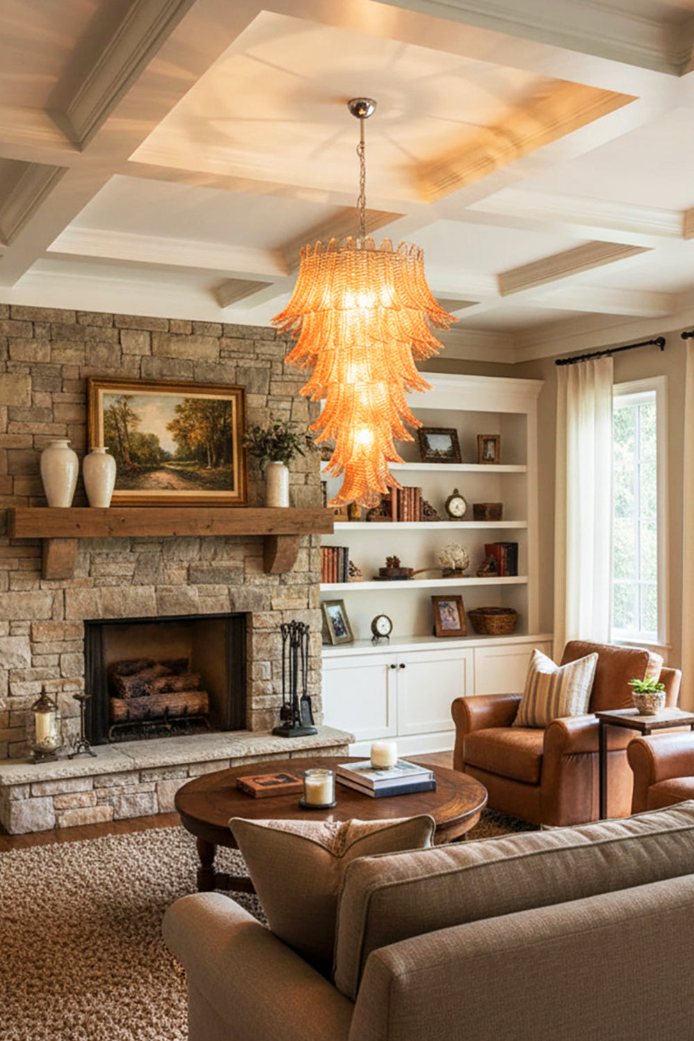 Amber Art Glass Leaf Chandelier - view 7 | morylighting