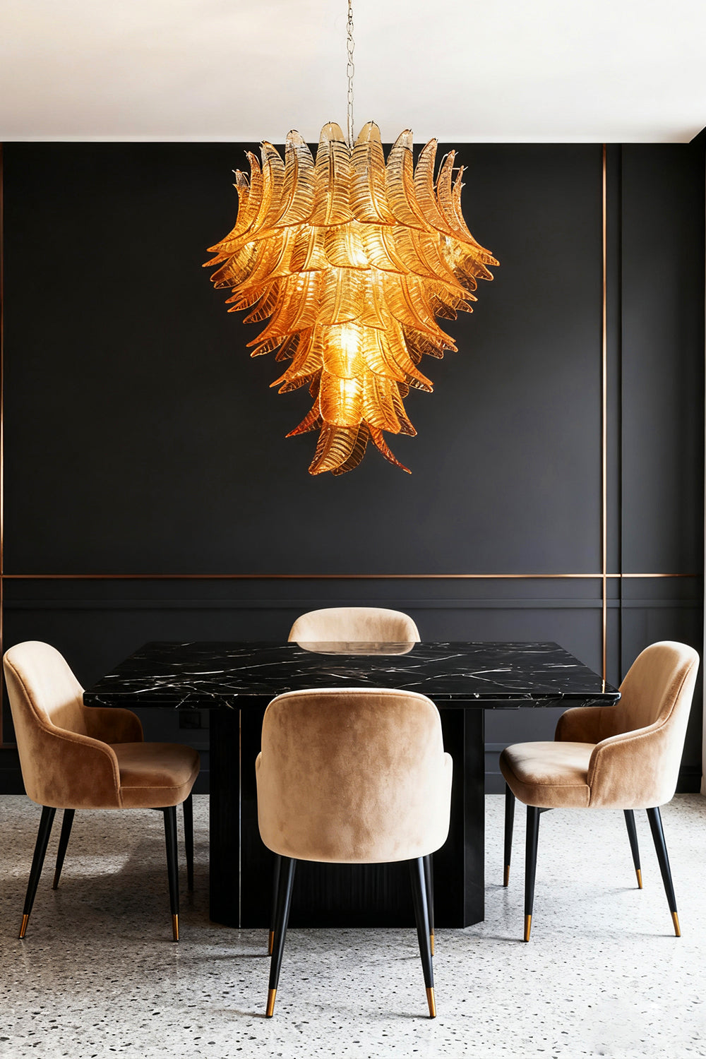Amber Art Glass Leaf Chandelier - view 2 | morylighting