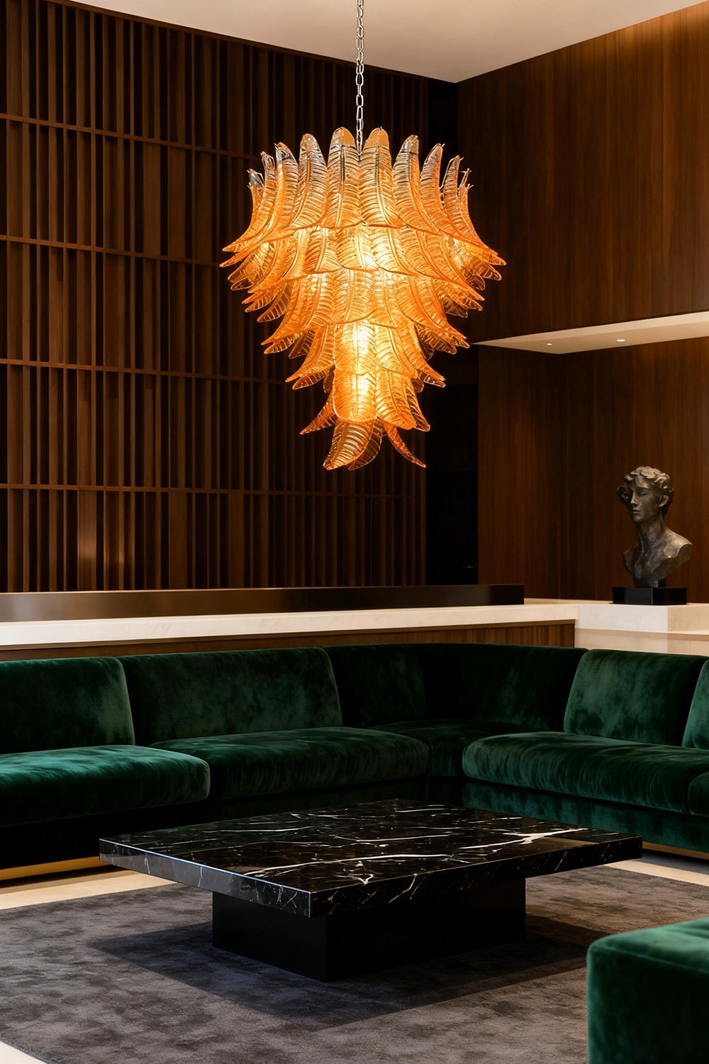 Amber Art Glass Leaf Chandelier - view 4 | morylighting