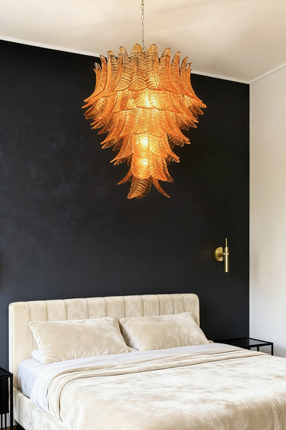 Amber Art Glass Leaf Chandelier - view 3 | morylighting