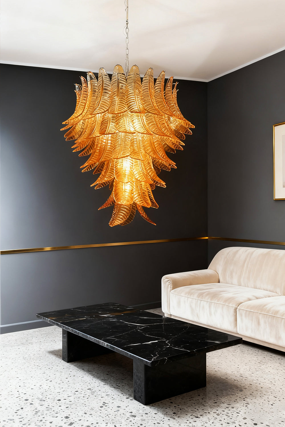 Amber Art Glass Leaf Chandelier - view 5 | morylighting