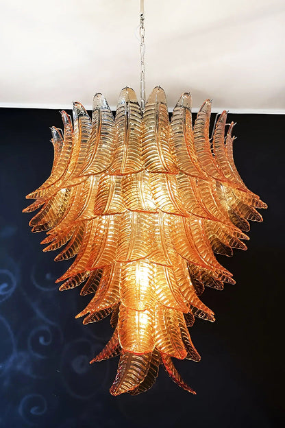 Amber Art Glass Leaf Chandelier - view 10 | morylighting