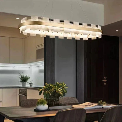 Alabaster Flakes Round/Oval Chandelier