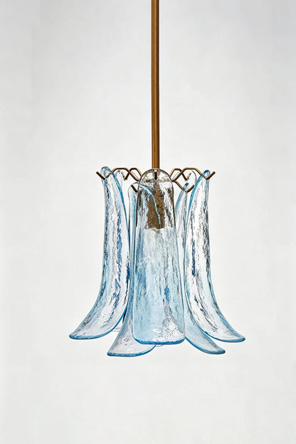 Arboreal Petal Glass Pendant Lamp featuring blue artisan glass panels and a sculptural design.