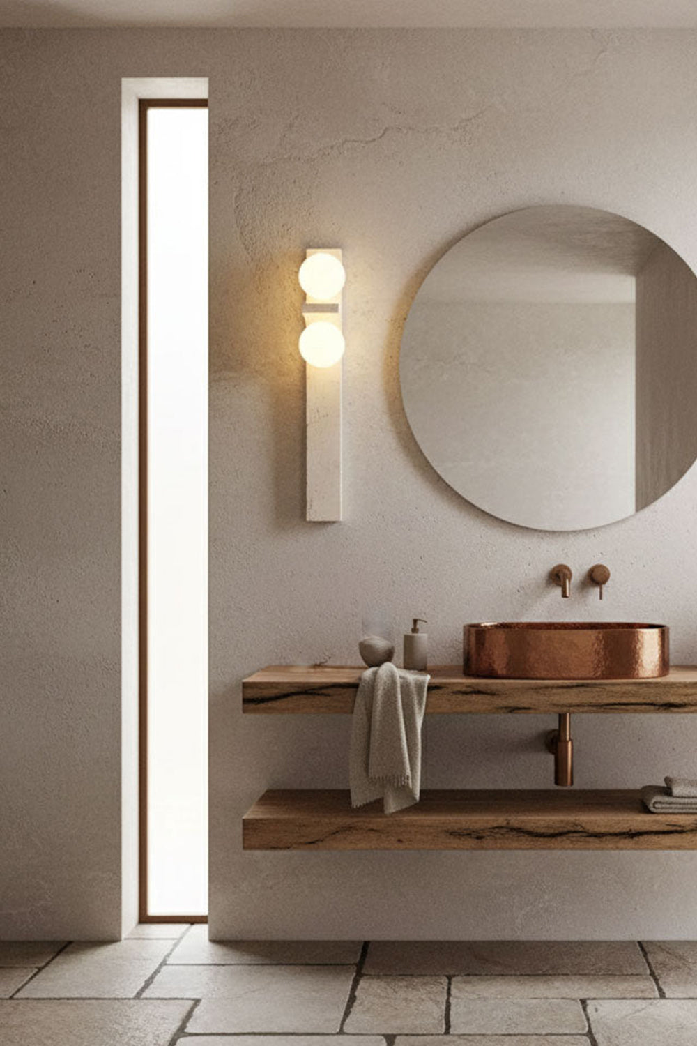 Asymmetrical Travertine Wall Sconce - view 7 | morylighting