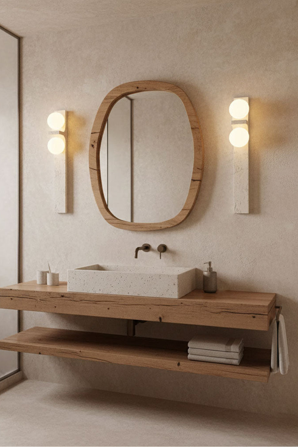 Asymmetrical Travertine Wall Sconce - view 4 | morylighting
