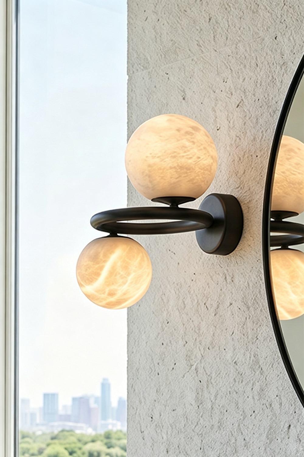 Aura Two-Globe Alabaster Wall Sconce - view 2 | morylighting