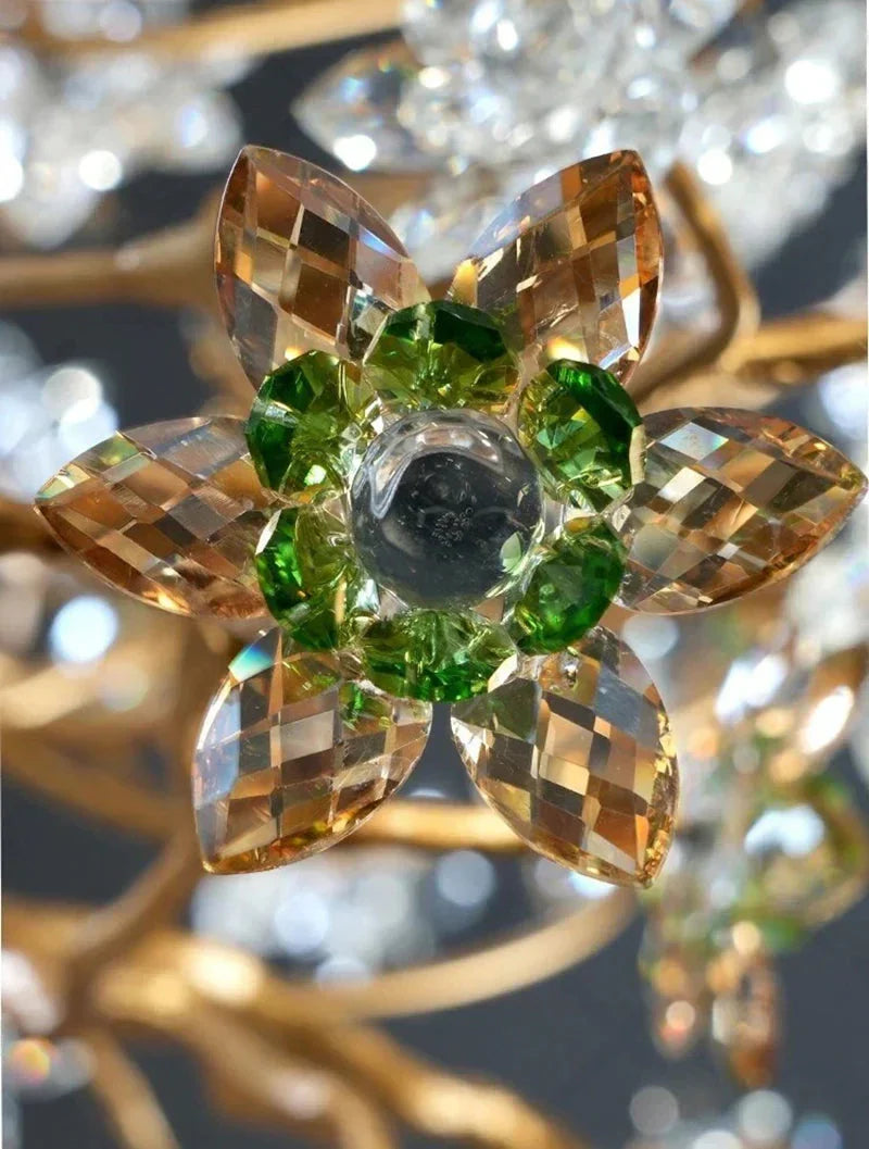 Gilded Branch Floral Brass Crystal Chandelier