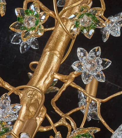 Gilded Branch Floral Brass Crystal Chandelier