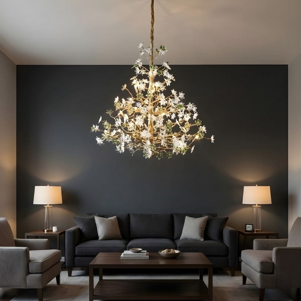 Gilded Branch Floral Brass Crystal Chandelier