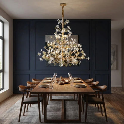 Gilded Branch Floral Brass Crystal Chandelier
